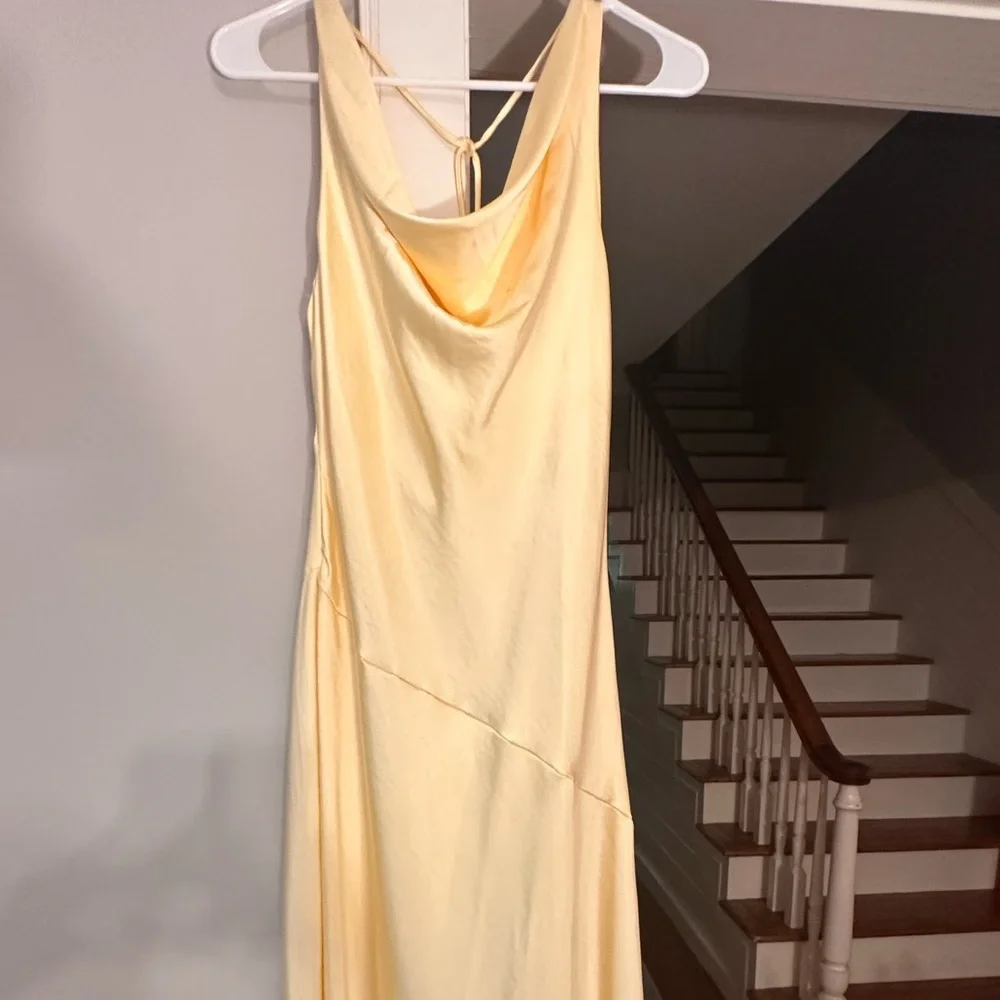 Elegant Backless Cowl Slip Dress in Pale Yellow - Picture 2 of 6